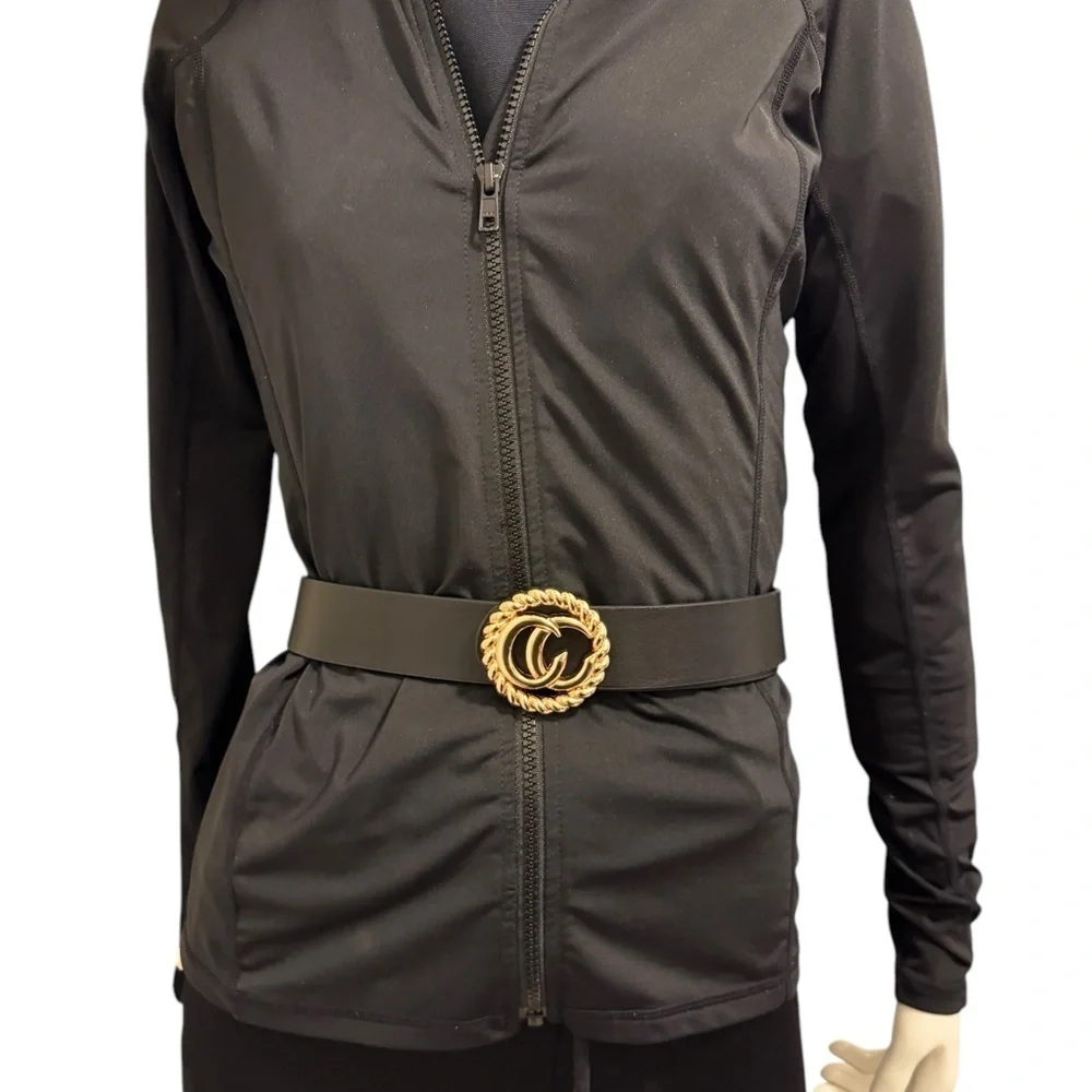 Elegant Black Belt with Gold Buckle